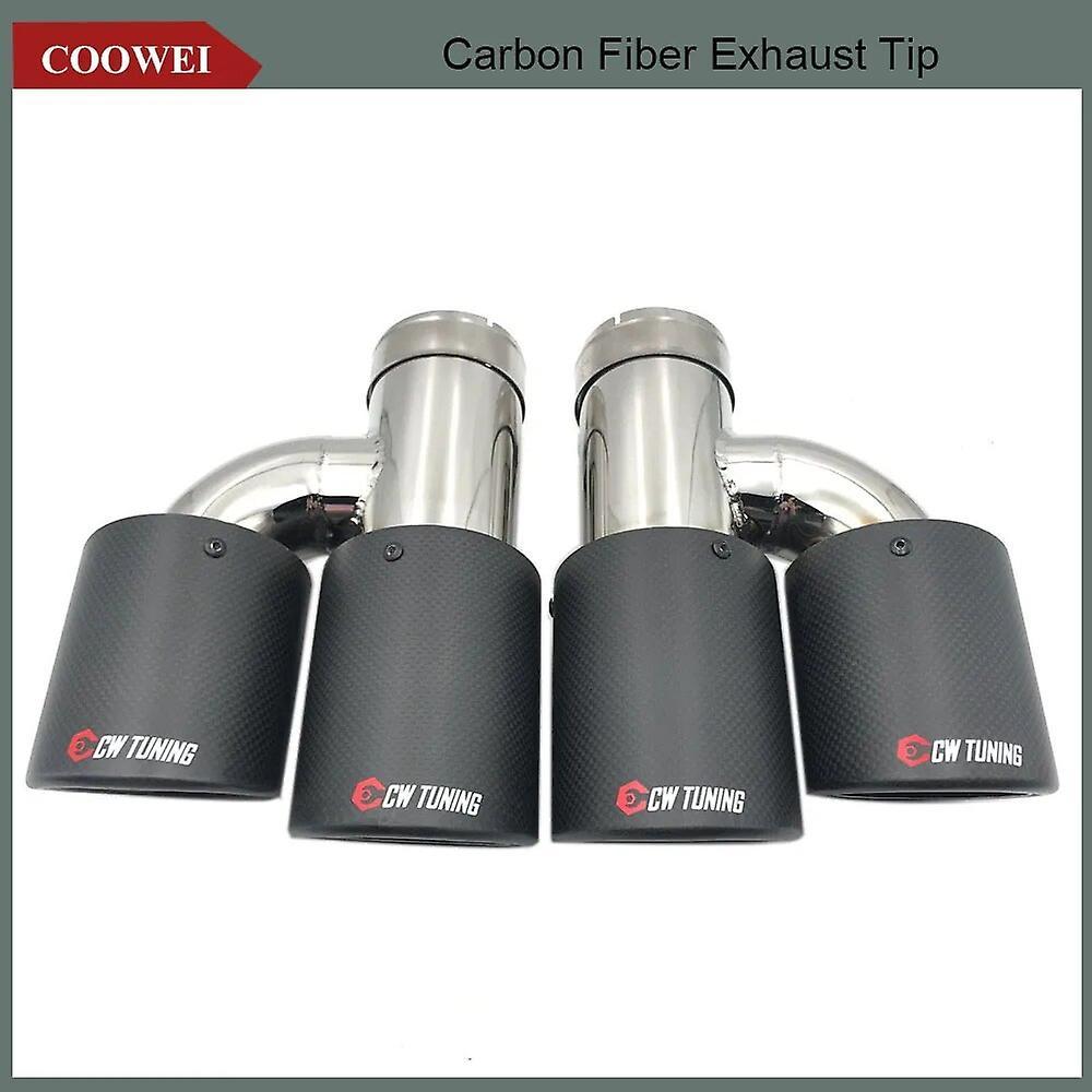 Bolongking One Pair (L+R) Carbon Fiber Muffler H Type Double Exhaust Tip Stainless Steel Exhaust Pipe  Multi-size Exhaust Tip For BMW 63MM IN-76MM OUT