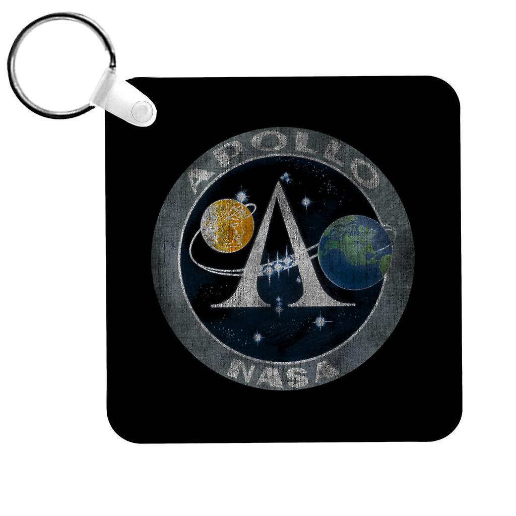 NASA Apollo Program Logo Badge Distressed Keyring Black 5cm x 5cm