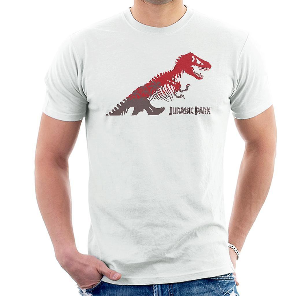 Jurassic Park T Rex Red Skeleton Silhouette Men's T-Shirt White XX-Large