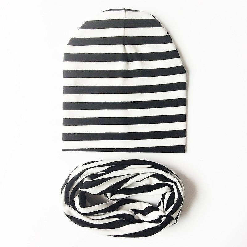 Slowmoose Winter Spring Baby Hat Scarf Set- Cotton Baby Cap Star Print Kids Hats, Newborn stripe black