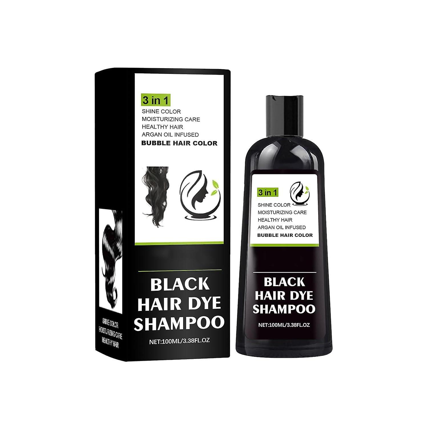 Frusde Hair Dye Shampoo, 3 in 1 Natural Plant Bubble Dye Hair Care Shampoo for All Hair Types, Grey Coverage Shampoo with Herbal Ingredients Black