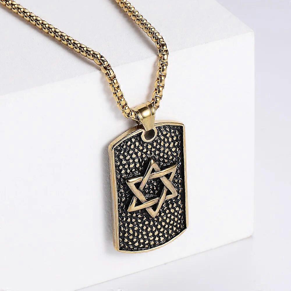 Redkid David Star Pendant Icon Jewish Necklace Judaica Magen Women/Men Religious Gift Hanukkah Gold-color 60cm