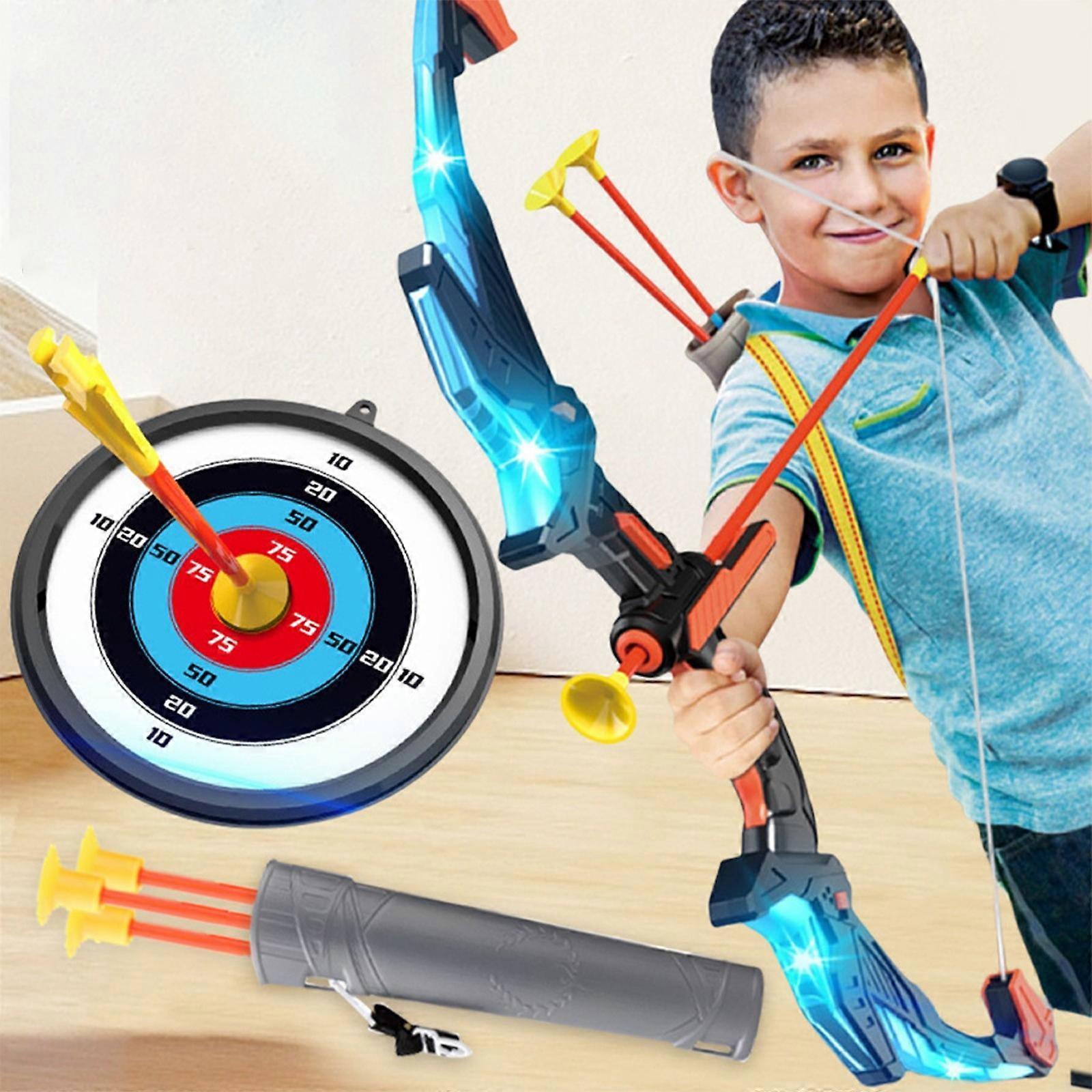 Flye Kids Bow And Arrows Set With 3 Suction Cup Arrows, Targets & Dorlach, Indoor And Outdoor Toys For Children Boys Girls Blue