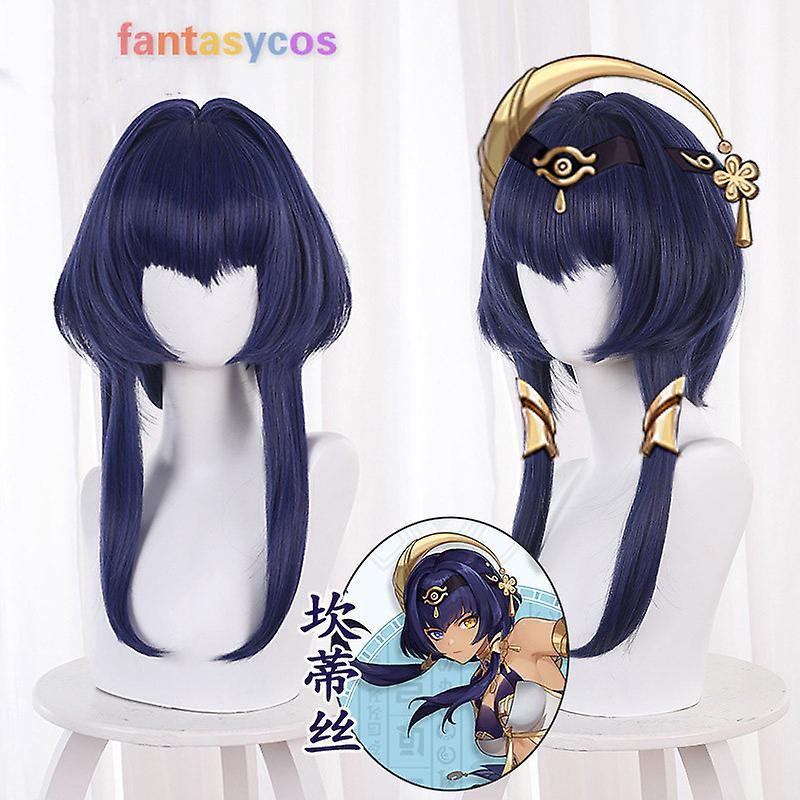 Bolongking Game Genshin Impact Candace Cosplay Wig Blue Purple Wigs for Halloween Role Play Party Costume Heat Resistant Hair + Wig Cap