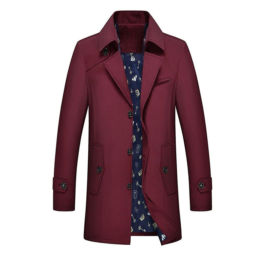 Allthemen Mens Casual Large Size Solid Lapel Single-Breasted Overcoat Red 3XL