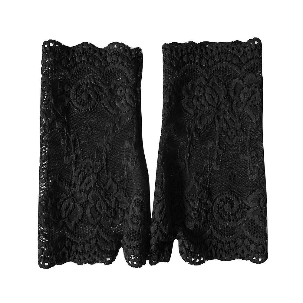 Tuelaly Women Sexy Fingerless Lace Driving Sunscreen UV Protection Wedding Party Gloves Black