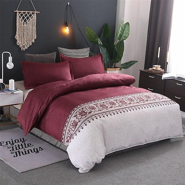 Slowmoose Simple Luxury Jacquard Floral Printed Bed Linen Duvet Cover Set Burgundy Single 2pcs 150x200