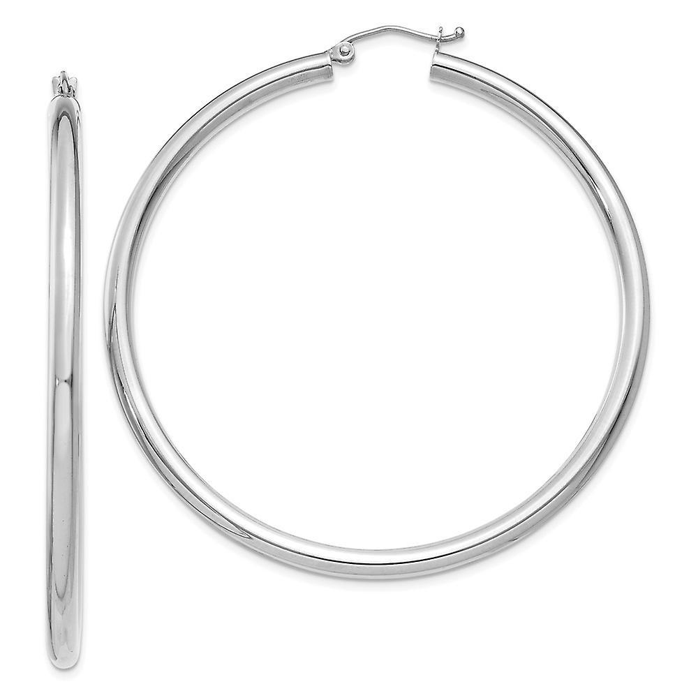 JewelryWeb 10k White Gold Hollow Polished Hinged post 3mm Round Hoop Earrings Measures 50x55.16mm Wide 3mm Thick Jewelry Gifts for