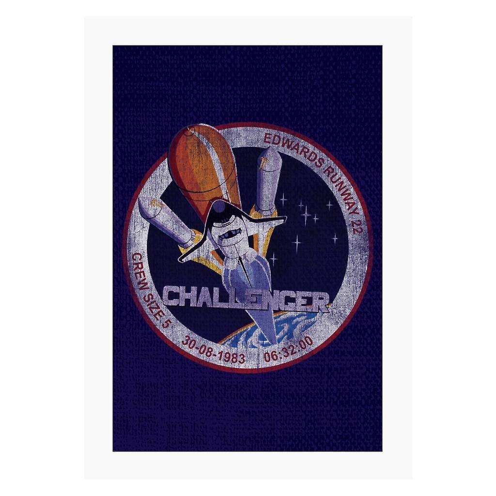 NASA STS 6 Challenger Mission Badge Distressed A4 Print Navy Blue 21cm x 29.7cm