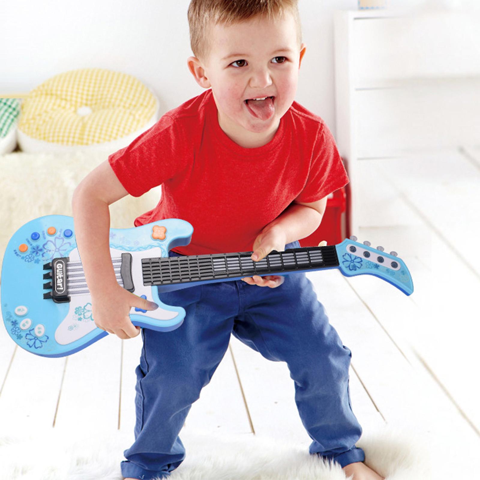 Kakanwo Toddler Toys Kids Simulation Bass Player Electric Guitar Toys Multifunctional Mode Musical Instrument Lights Music Blue Free Size