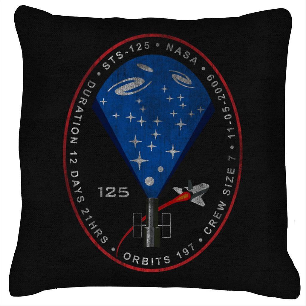 NASA STS 125 Atlantis Mission Badge Distressed Cushion Black 40 x 40cm