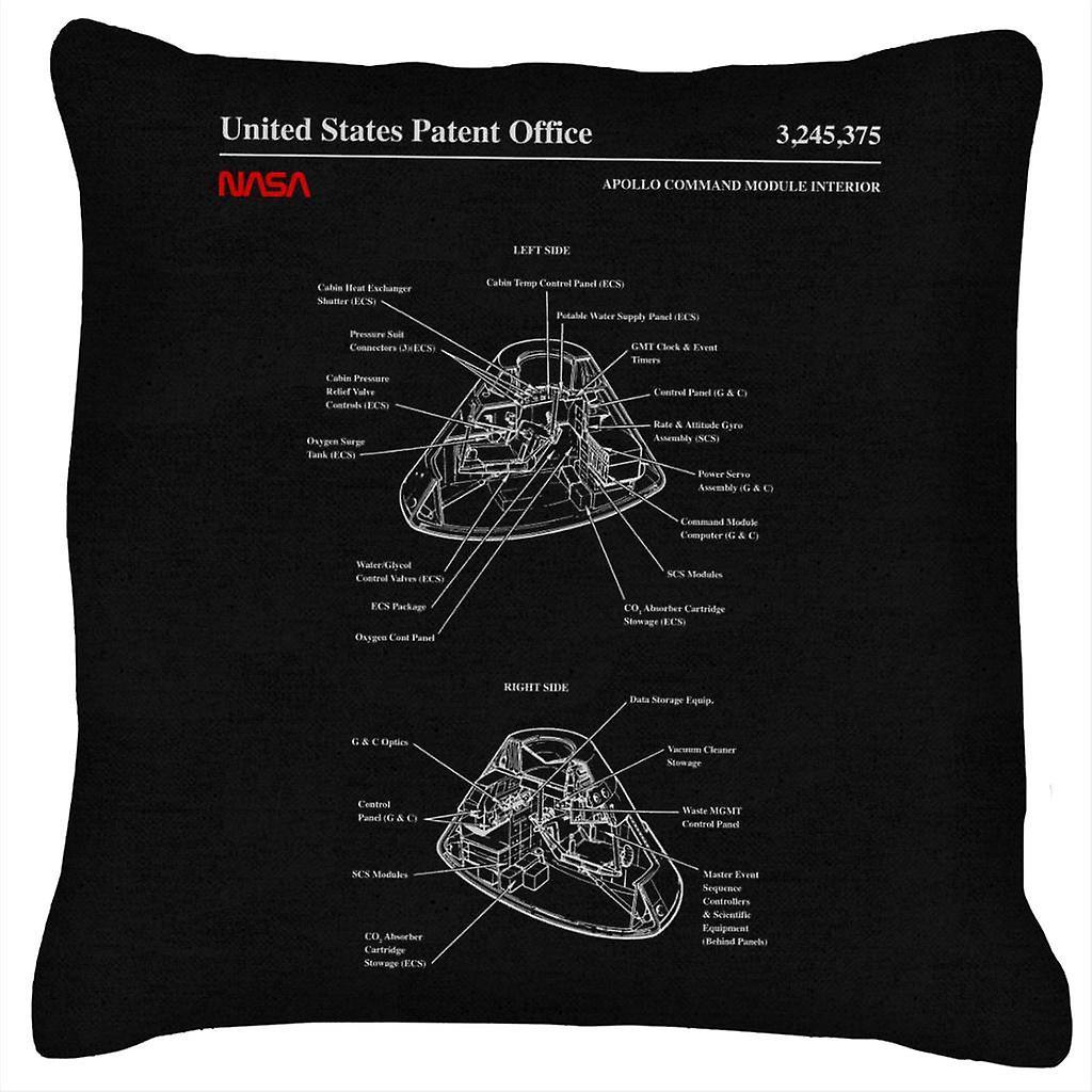 NASA Apollo Command Module Interior Blueprint Cushion Black 40 x 40cm