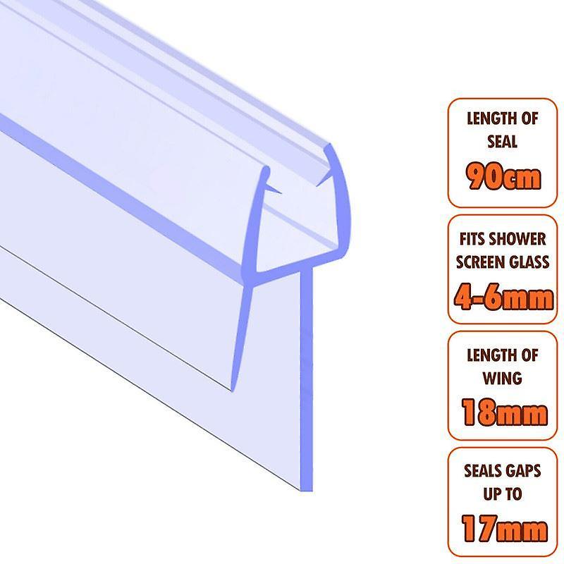 ECOSPA Bath Shower Screen Door Seal Strip - for 4-6mm Glass - Seals Gaps to 17mm Clear 900mm