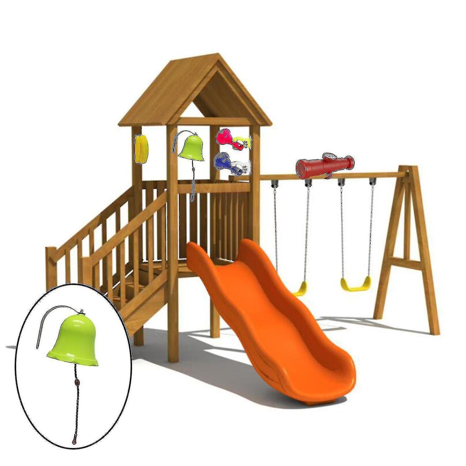 Huasi Toys Bell Playground Hanging Bell Swing Set Plastic Playset Backyard Ages 3+ Green