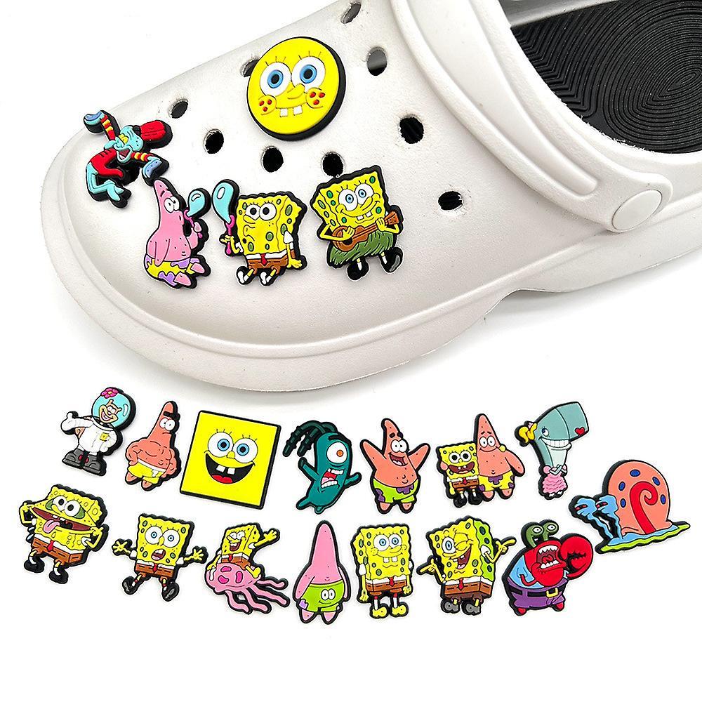 Waytogo 20 Pcs/set Spongebob Squarepants Series Characters Shoes Charms For Crocs Clog Sandals Decoration Decors Accessories Gifts