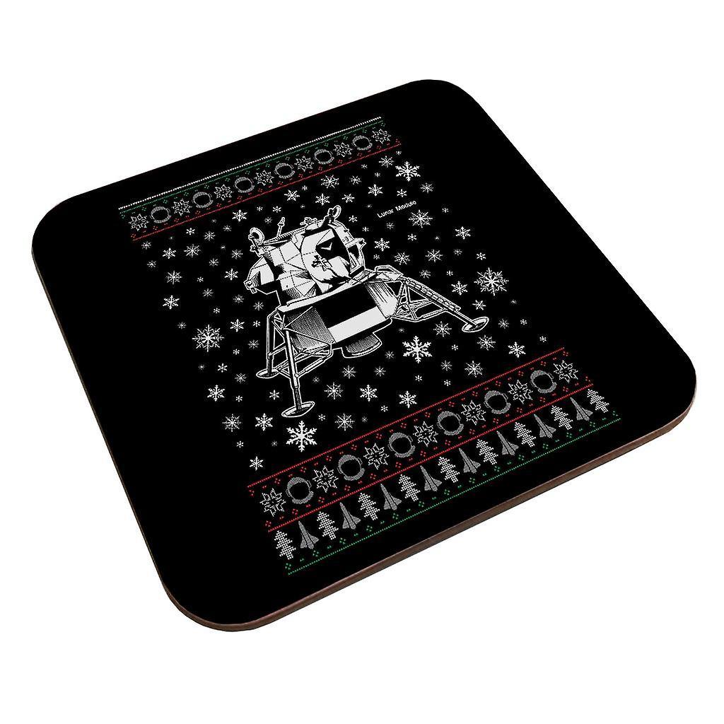 NASA Apollo Lunar Module Christmas Knit Pattern Coaster Black 9 x 9 cm