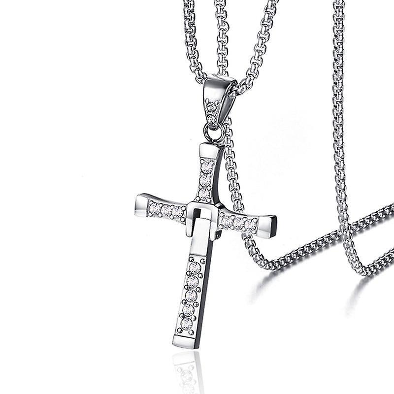 Htclv The Movie Fast And Furious Pendant Dominic Toretto Cross Men's Necklace Pendants For Men Jewelry Crystal Gift Sliver M