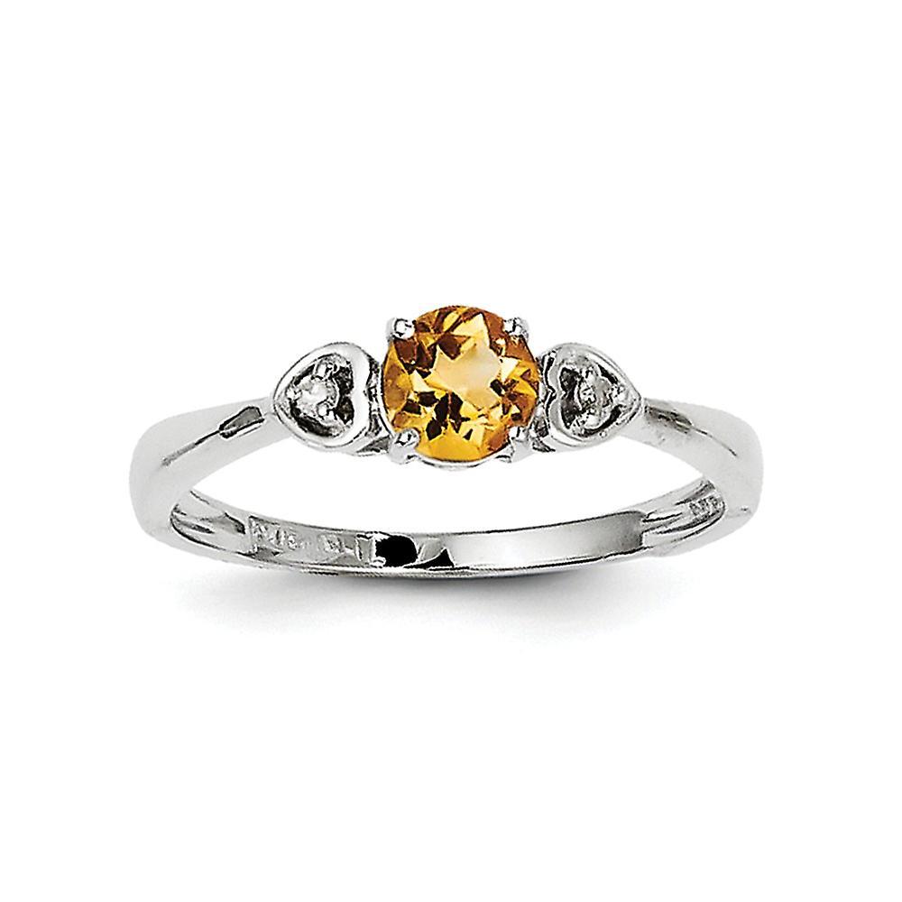 JewelryWeb 925 Sterling Silver Rhodium Plated Diamond and Citrine Round Ring Measures 2mm Wide Jewelry for Women - Ring Size: 6 to 7