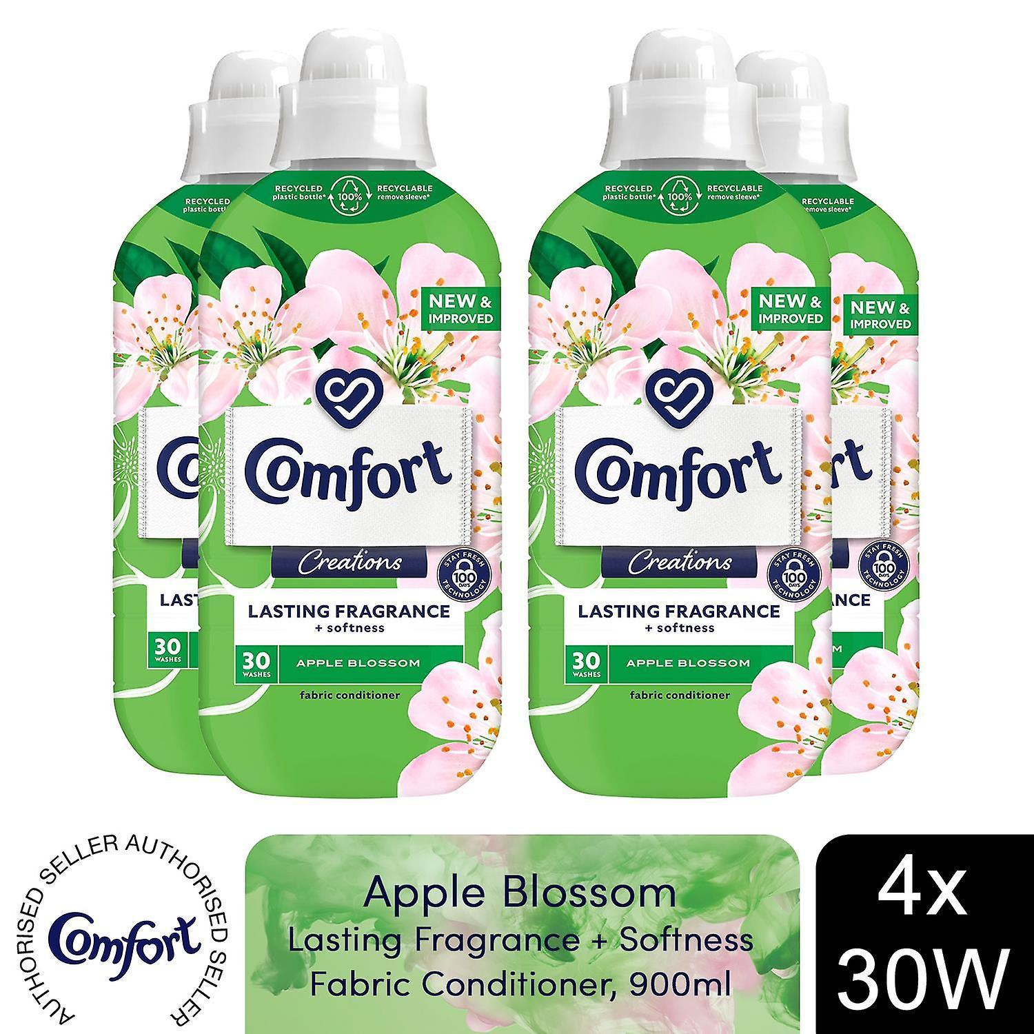 Comfort Fabric Conditioner Lasting Fragrance Apple Blossom 900ml 30W, 4 Pack White