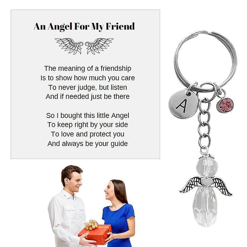 Sztlv Guardian Angel Keyring Silver Tone Charm Key Ring Protection Angel Gifts Memorial Key Chain Gift Prayer Blessing Gifts Angel