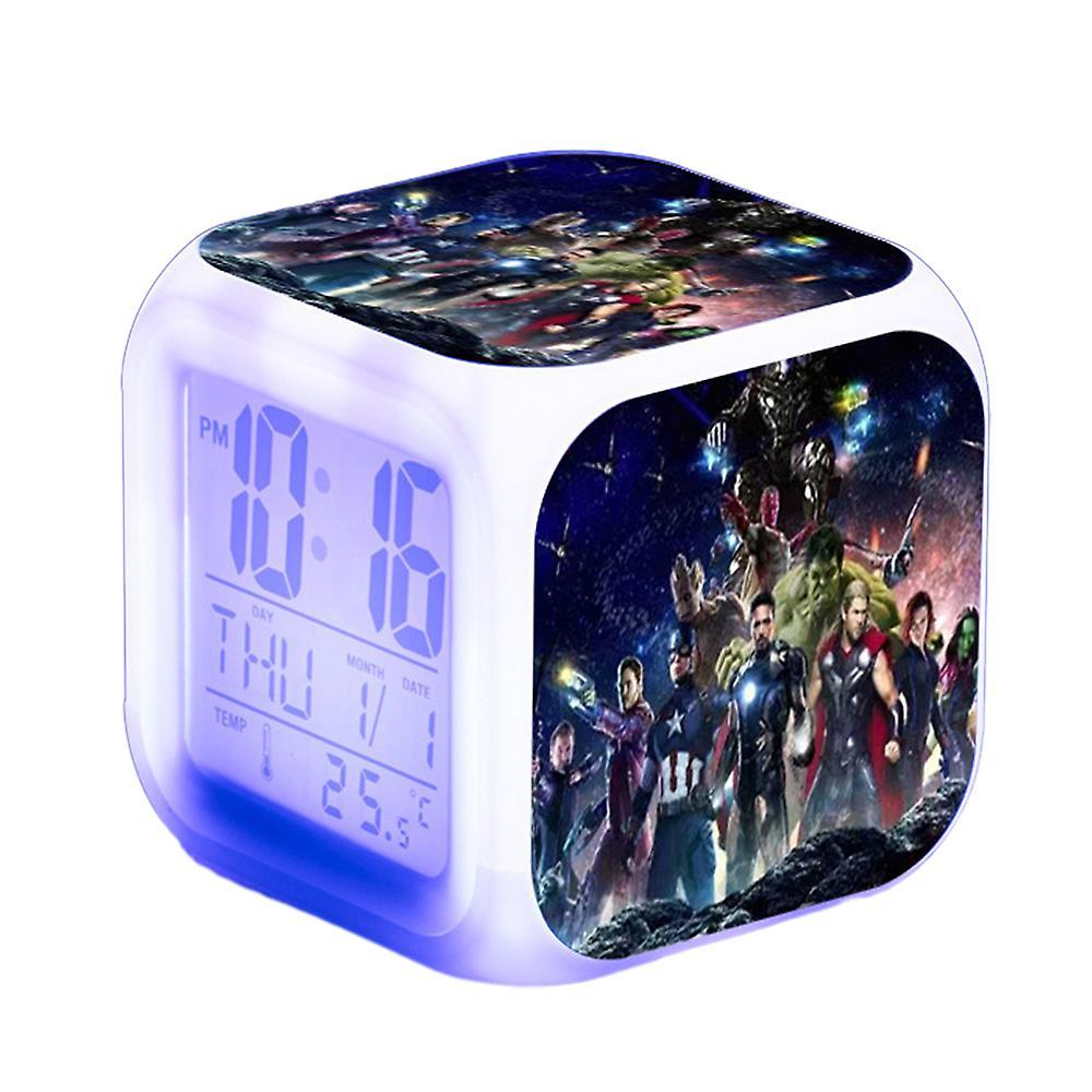 Sevenday Marvel The Avengers Theme Digital Thermometer Alarm Clock 7 Color Changing Superhero Night Light Bedside Clock Home Decor Kids Toy Gifts A