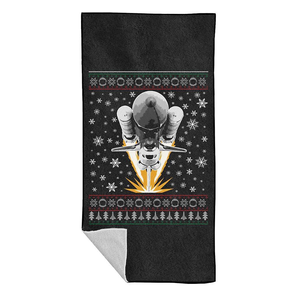 NASA Shuttle Launch Christmas Knit Pattern Beach Towel Black 70 x 140cm