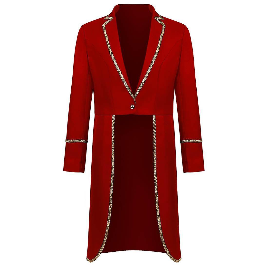 COS Costume Mens Gothic Victorian Tailcoat Long Steampunk Jacket Medieval Tuxedo cosplay Red L