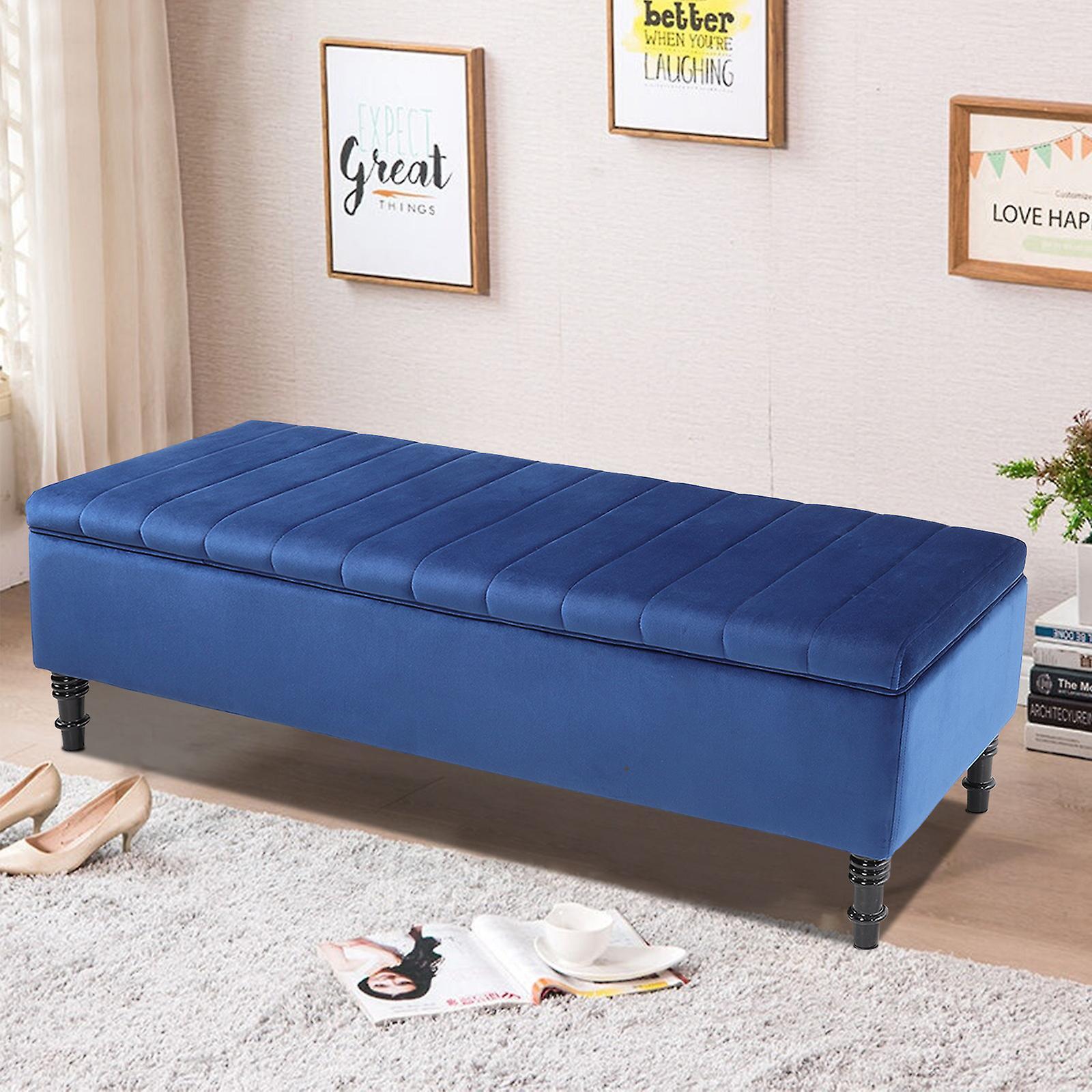 Living And Home Modern Velvet Seat Stool Upholstered Ottoman with Storage - Blue