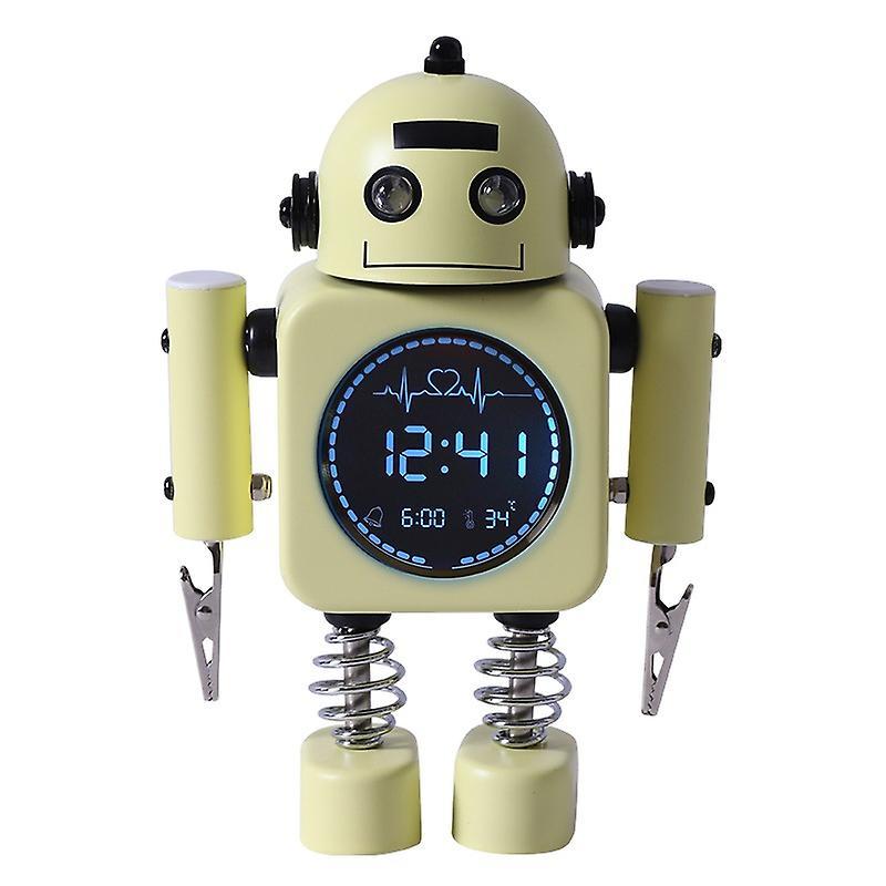 Heyone Kids Alarm Clock With Led Time And Temperature Display, Metal Non-ticking Robot Alarm Clock, Alarm Clock With Flashing Light Eyes And Rotati...