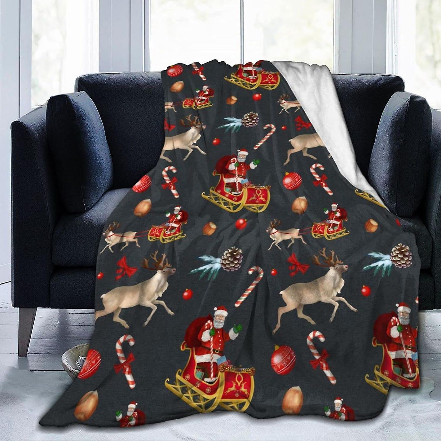 Kerota Blanket Christmas with Santa Lightweight Throw Blanket Soft Flannel Blankets Anti Static for Couch Bed 50x40in 125x100cm