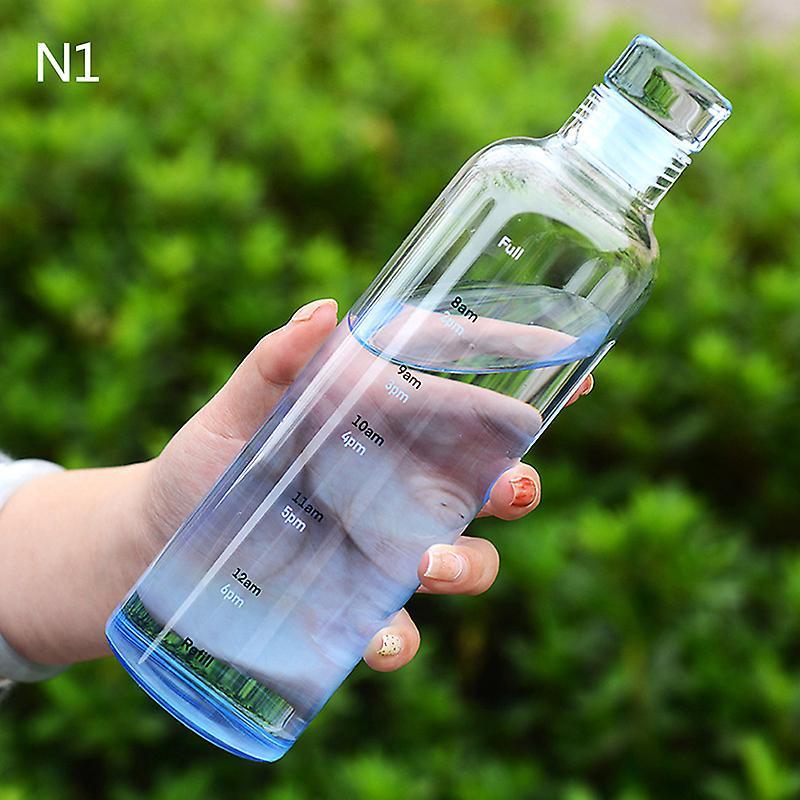 Tiuyii 500/650ml Large Capacity Glass Bottle With Time Marker Cover For Water Drinks Blue 500ml