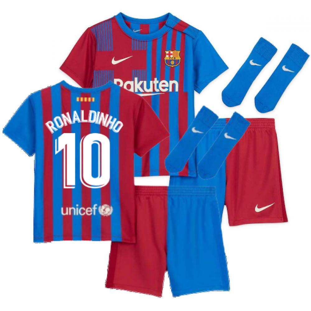 Nike 2021-2022 Barcelona Infants Home Kit (RONALDINHO 10) Blue 3/6 Months