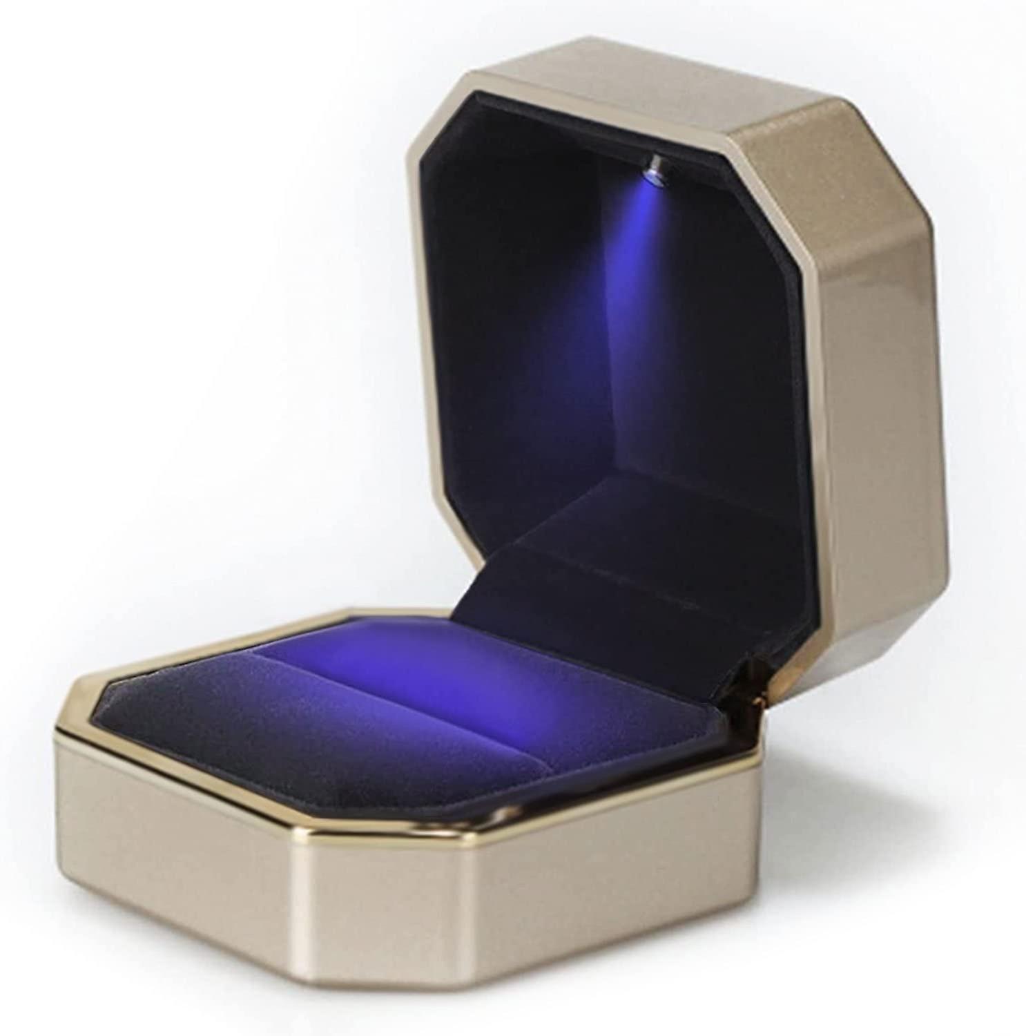 Shindat Luxury Ring Box, Velvet Ring Holder Case Jewellery Organiser Storage Gift Box With Led Light ,gold