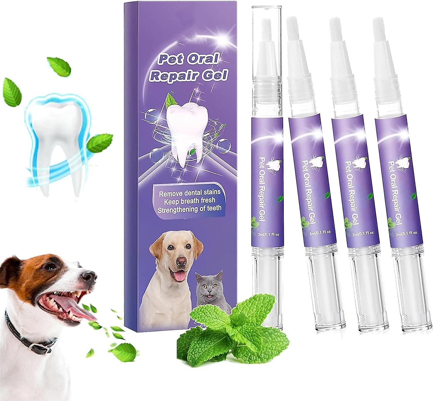 Frusde Pet Oral Repair Gel, Pet Oral Restoration Whitening Gel, Eliminate Bad Breath Targets Tartar, No Brushing Pet Oral Care Gel 4pcs