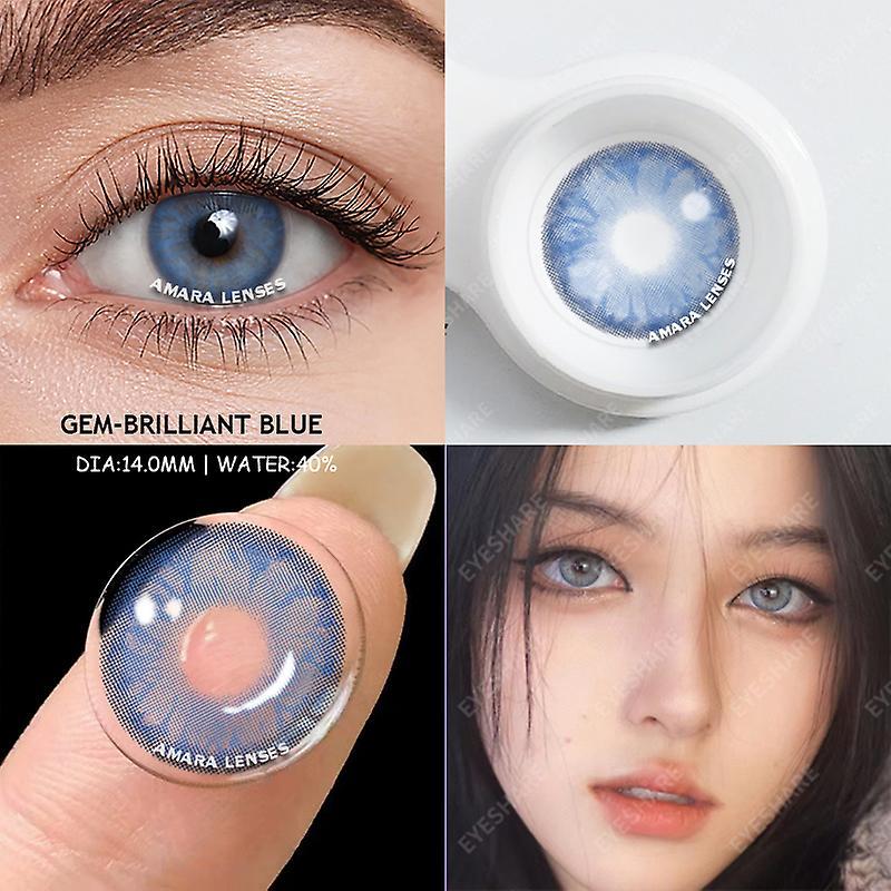 Visgaler 2pcs Natural Color Contact Lenses For Eyes Gem Blue Colored Lenses  Green Contact Lens Beauty Makeup Beautiful Pupil GEM-BRILLIANT-BLUE