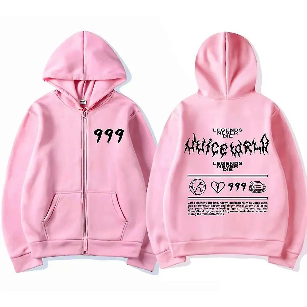 Eccpp Rapper Juice Wrld 999 Zip Up Hoodie Y2k Men Casual Fashion Oversized Zipper Sweatshirts Unisex Hip Hop Pullover Coats Streetwear Pink L