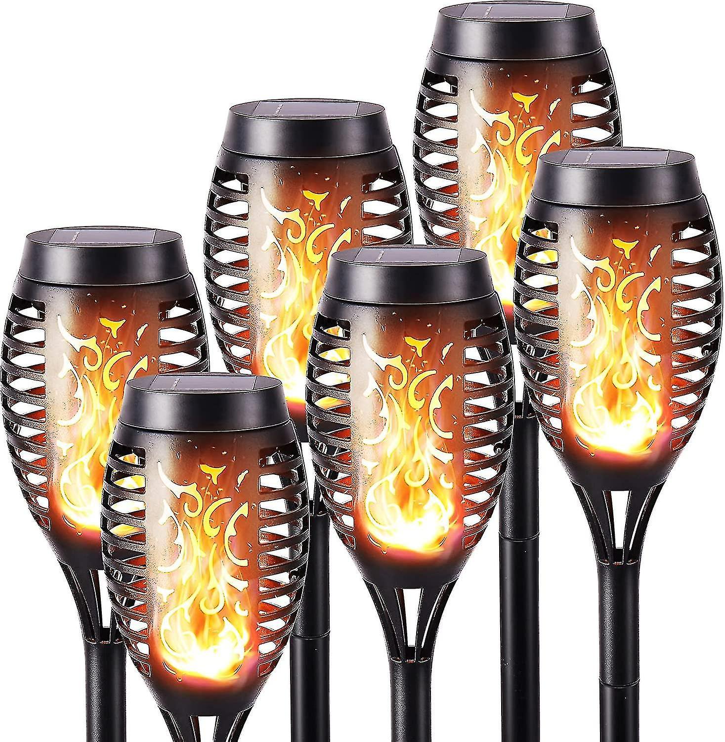 Cheese Outdoor Solar Flame Lights - 6 Pack Waterproof Solar Torch Light, Solar Flickering Flame Light For Decor, Garden, Patio, Paths