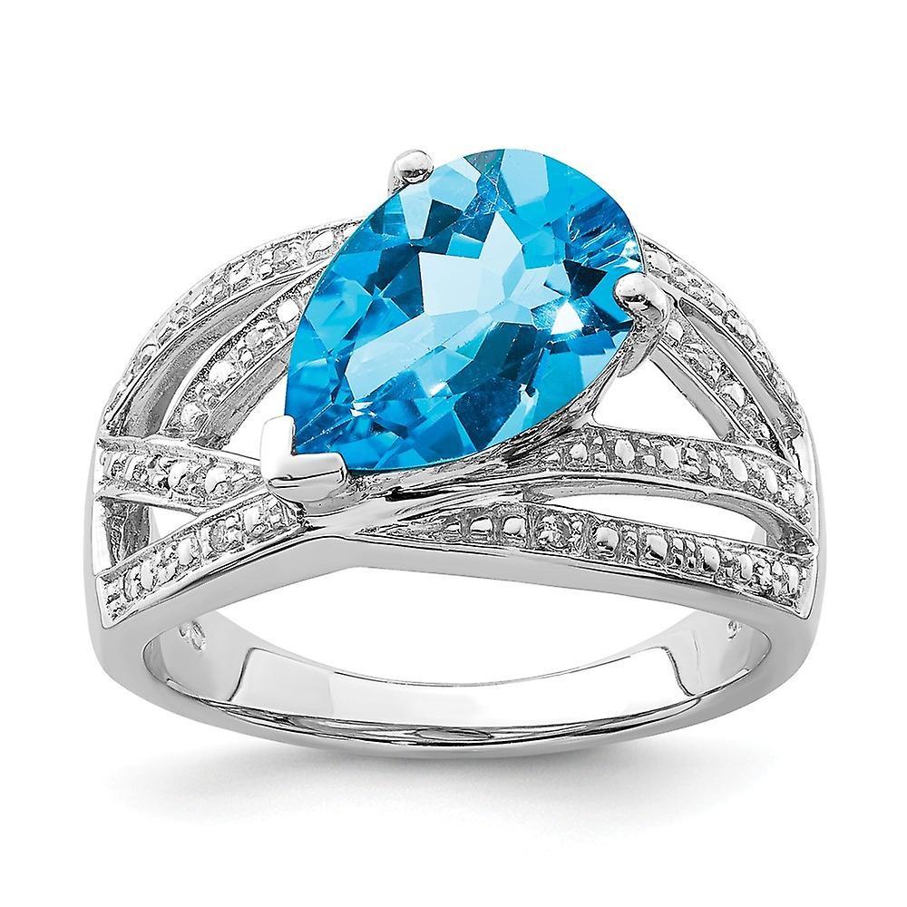 JewelryWeb 925 Sterling Silver Rhodium Plated Diamond and London Blue Topaz Ring Measures 2mm Wide Jewelry Gifts for Women - Ring S 6