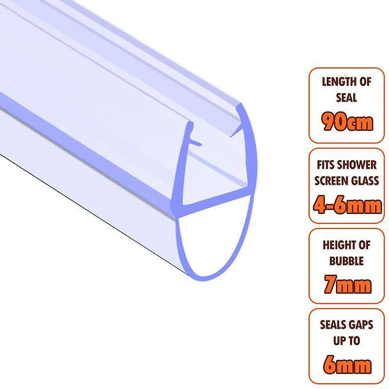 ECOSPA Bath Shower Screen Door Seal Strip - for 4-6mm Glass - Seals Gaps to 6mm Clear 900mm