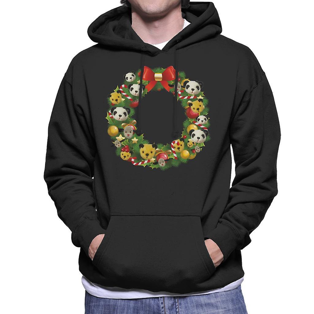 Sooty Christmas Wreath Men's Hooded Sweatshirt Black Large