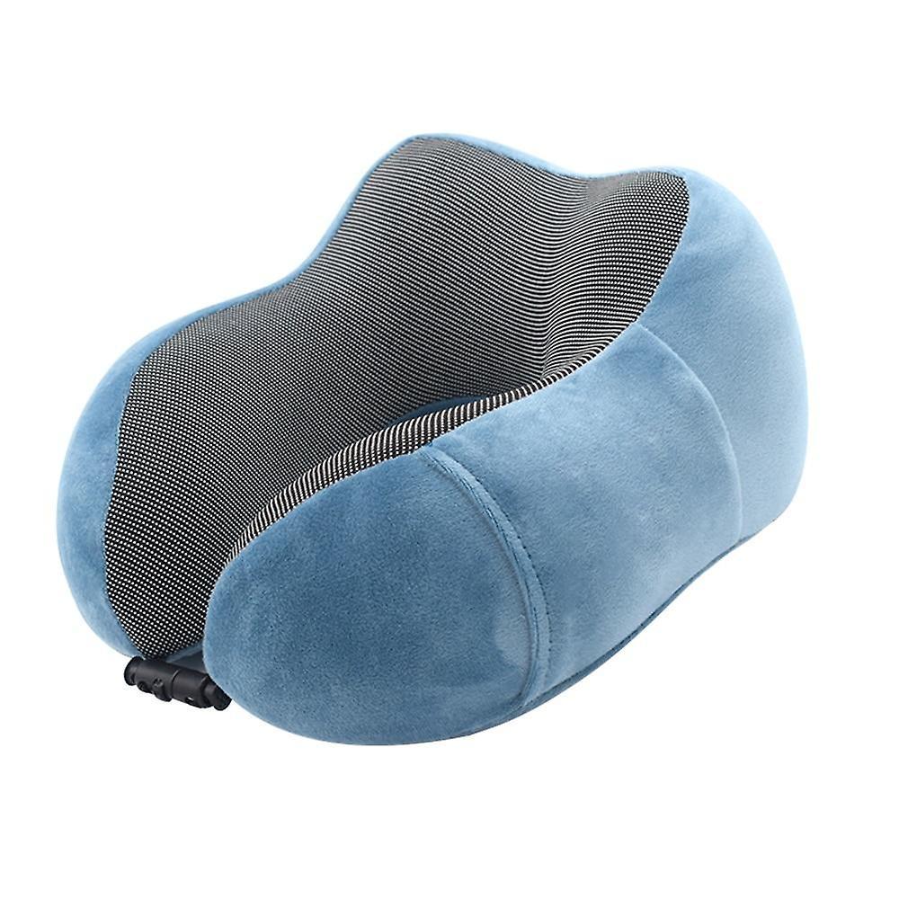 GreenZech U shaped memory foam neck soft travel pillow solid relieve pressure Blue