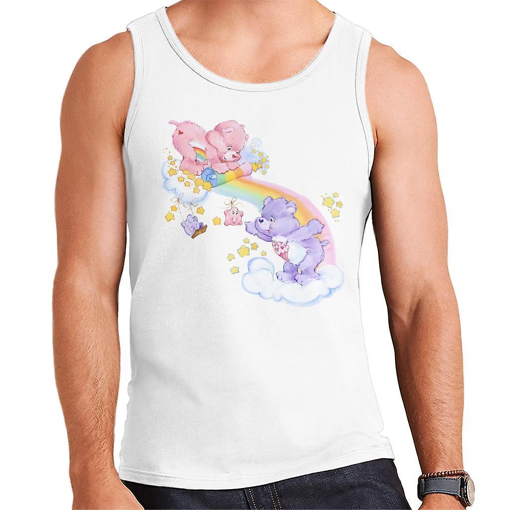 Care Bears Cheer Bear And Share Bear Unrolling A Rainbow Men's Vest White Large