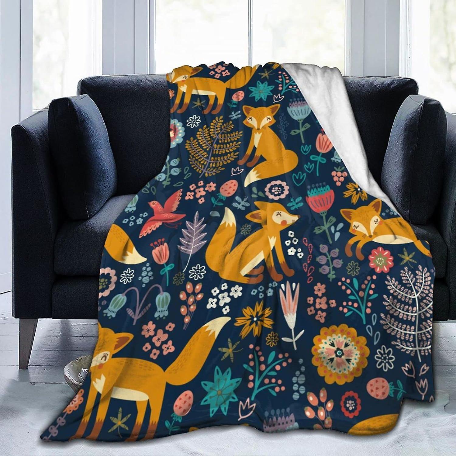 Kerota Throw Blanket Fox Blanket Soft Comfortable Flannel Throw Blanket Washable for Bed Sofa 50x40in 125x100cm