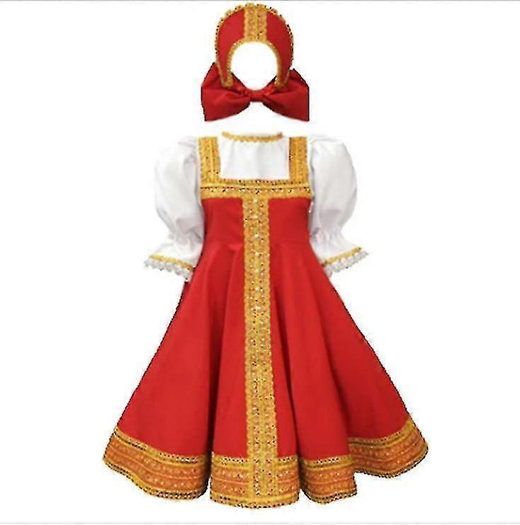 Jasoup Russian Dress Dance Costume Traditional Wear Red Sarafan White Blouse red/white M