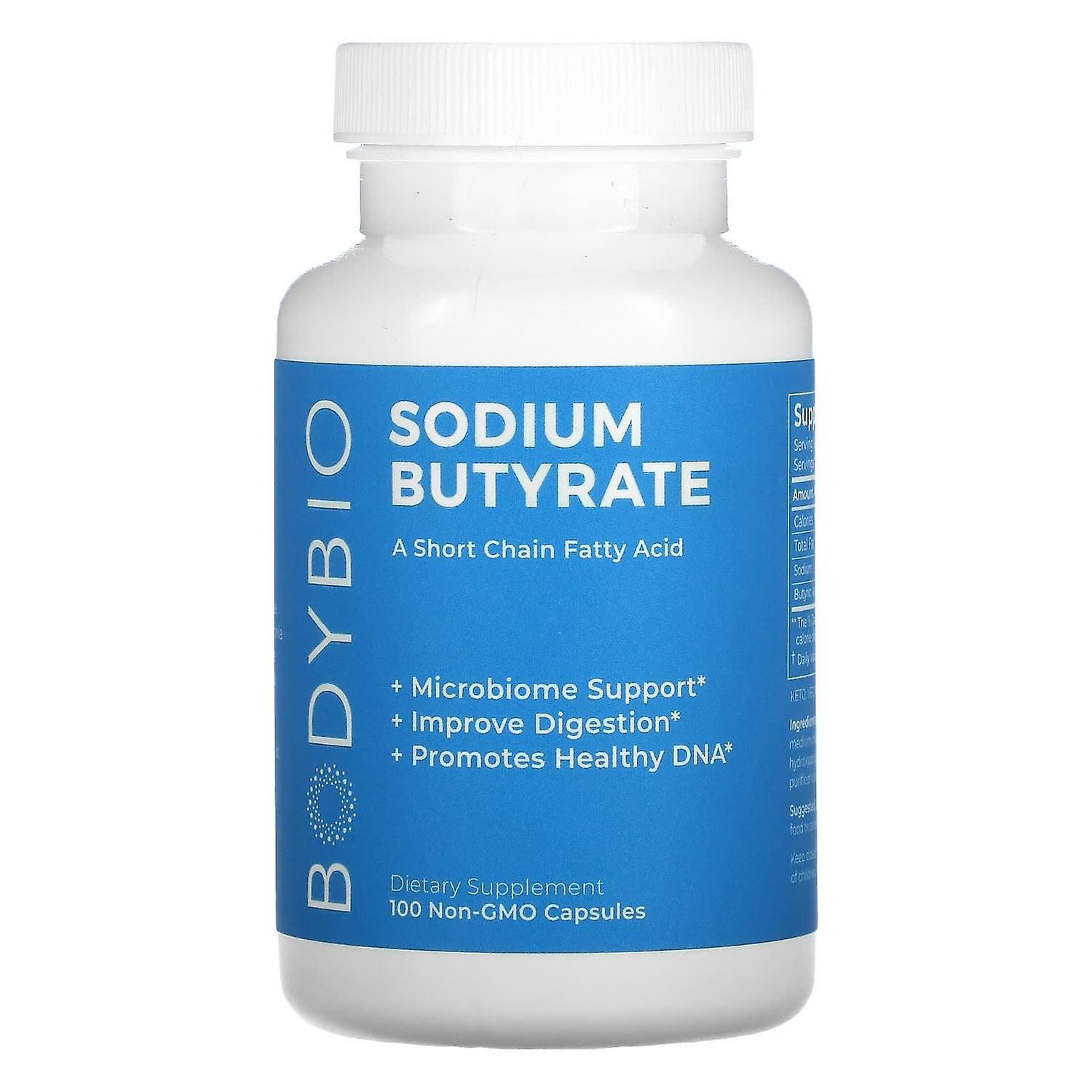 BodyBio, Sodium Butyrate, 100 Non-GMO Capsules