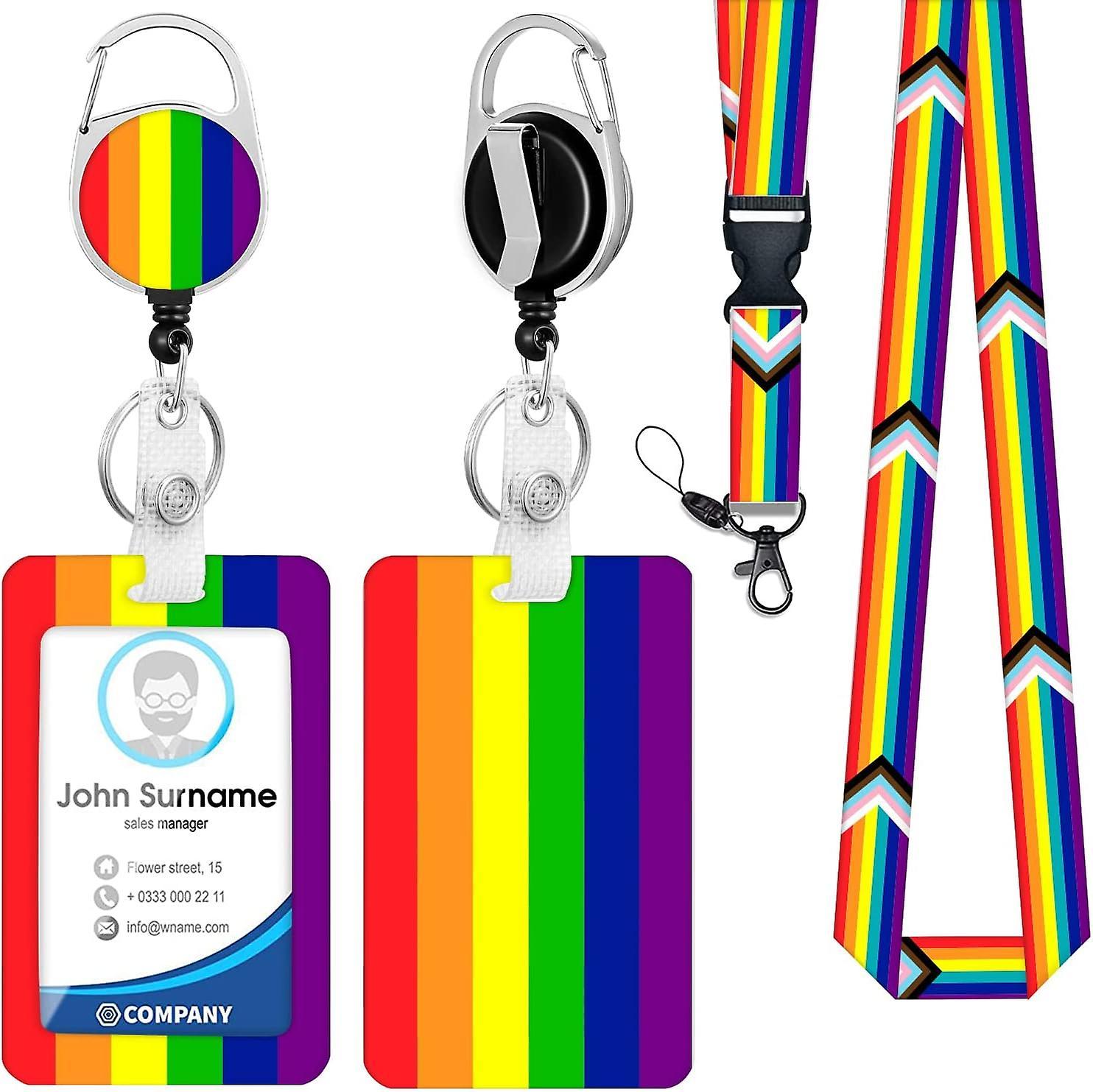 Tinor Rainbow Badge Holder with Lanyard, Lanyard with ID Holder,id Card Holder with Retachable Neck Lanyard, Retractable Badge Holder