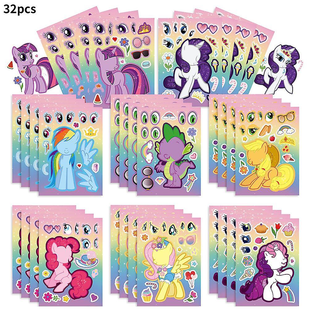 Eocici 32pcs Diy My Little Pony Make-a-face Stickers Pack,fun Stickers Craft Set Kids Toys For Party Decoration,reward Gifts