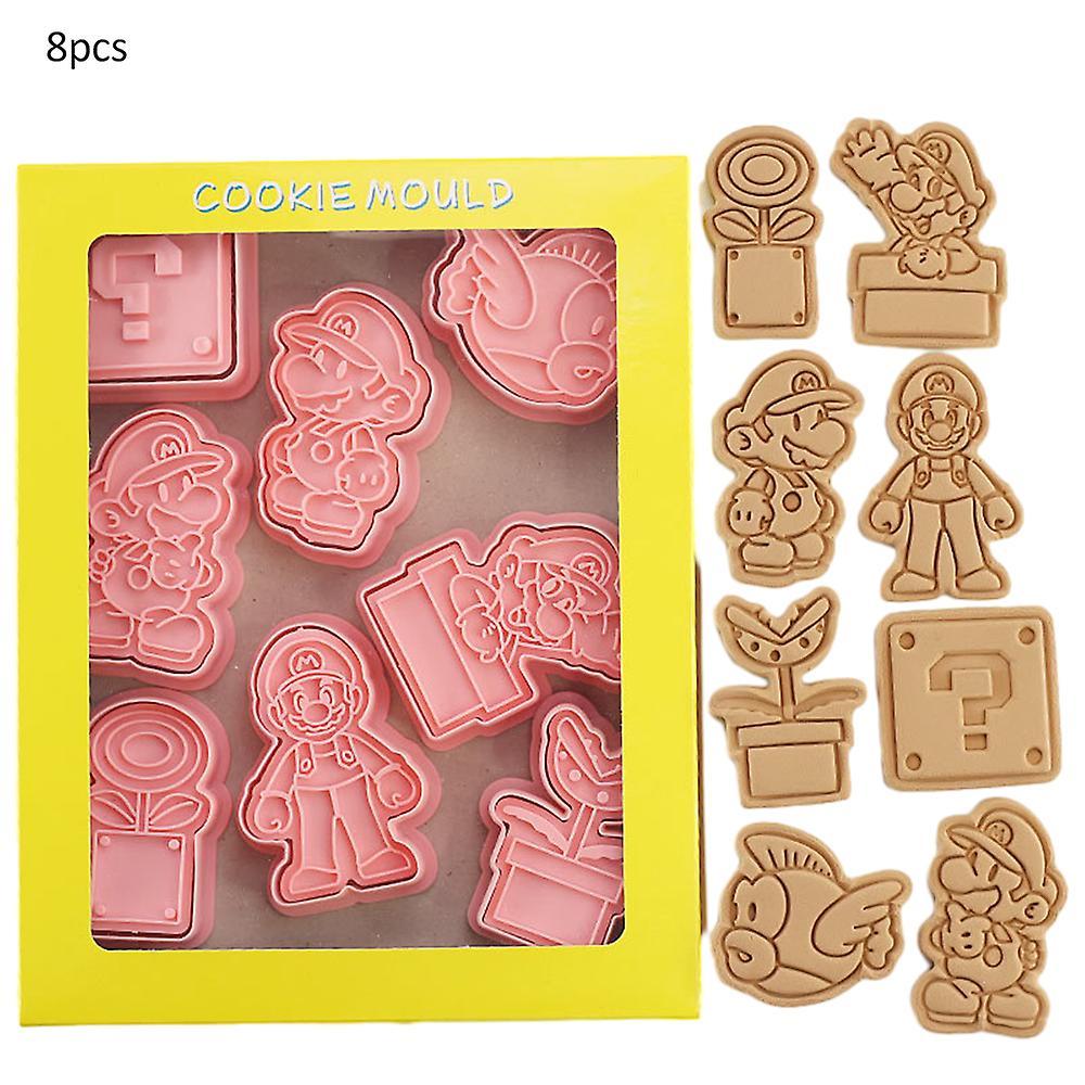 Bestdaily 8pcs Super Mario Bro Cookie Cutters Cool Game Biscuit Mold Cake Fondant Baking Diy Dessert Mould Tool