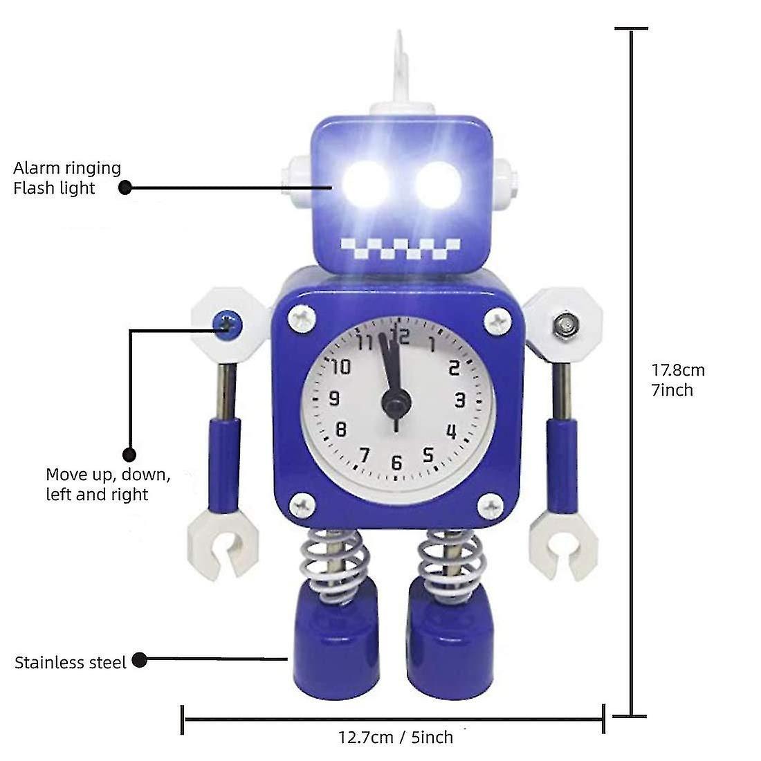 Elciaicle 2024,robot Alarm Clock,stainless Metal Non-ticking Wake-up Clock With Flashing Eye Lights And Rotating Arm,gift To Children (blue)