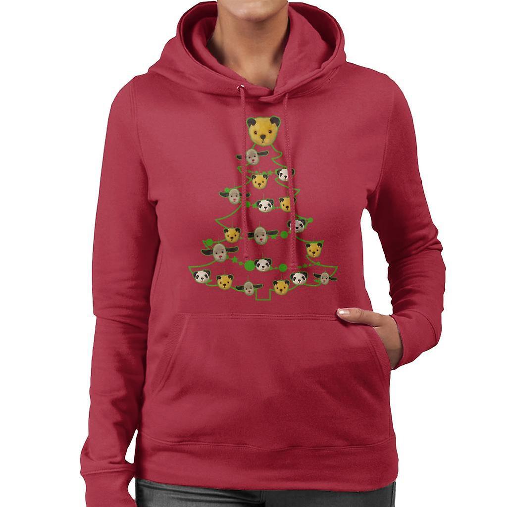 Sooty Christmas Tree Green Silhouette Women's Hooded Sweatshirt Cherry Red Medium